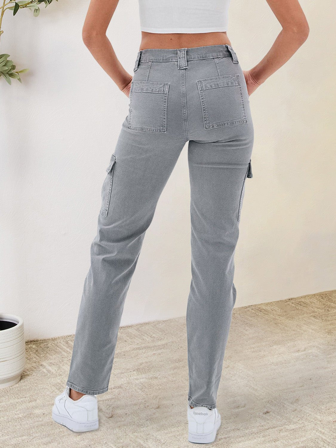 Utility Chic Buttoned Cargo Pocket Straight Jeans - Kalizeh