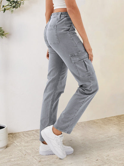 Utility Chic Buttoned Cargo Pocket Straight Jeans - Kalizeh