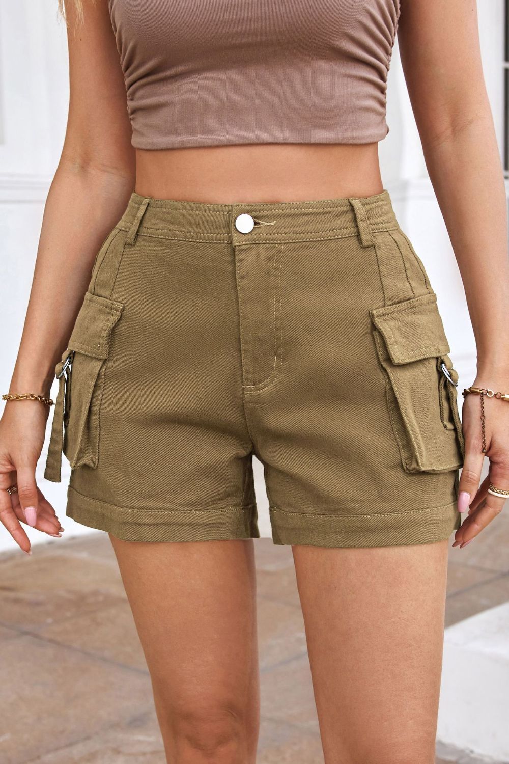 Utility Chic High Waist Cargo Shorts - Kalizeh