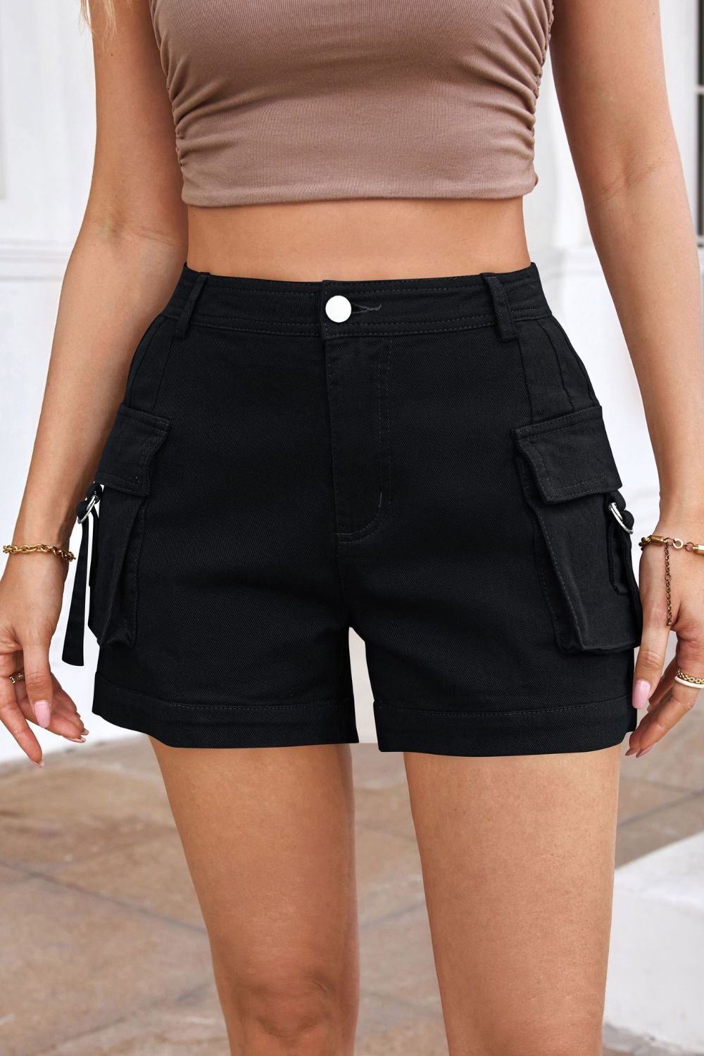 Utility Chic High Waist Cargo Shorts - Kalizeh