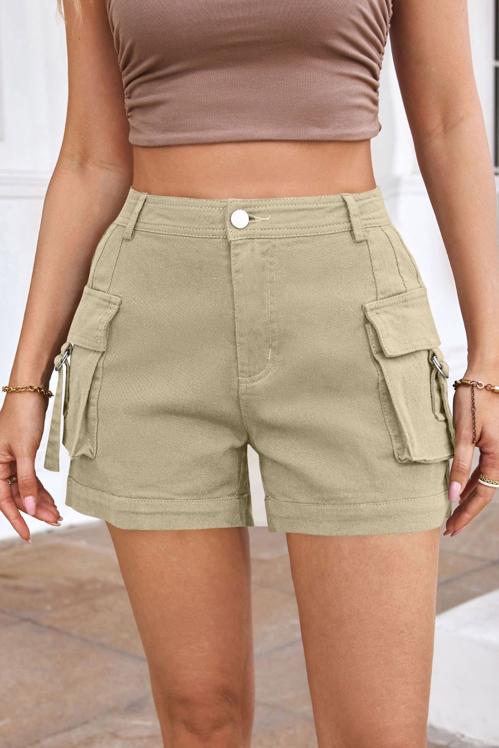 Utility Chic High Waist Cargo Shorts - Kalizeh