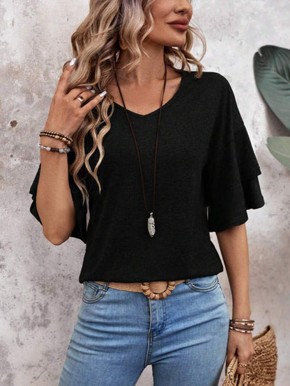 V - Neck Half Sleeve Blouse - Kalizeh