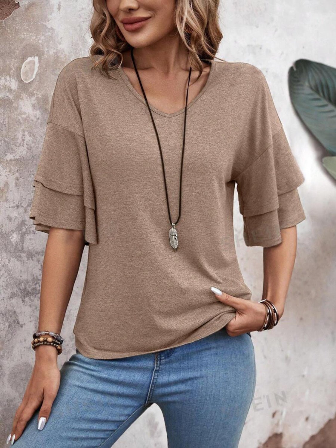 V - Neck Half Sleeve Blouse - Kalizeh