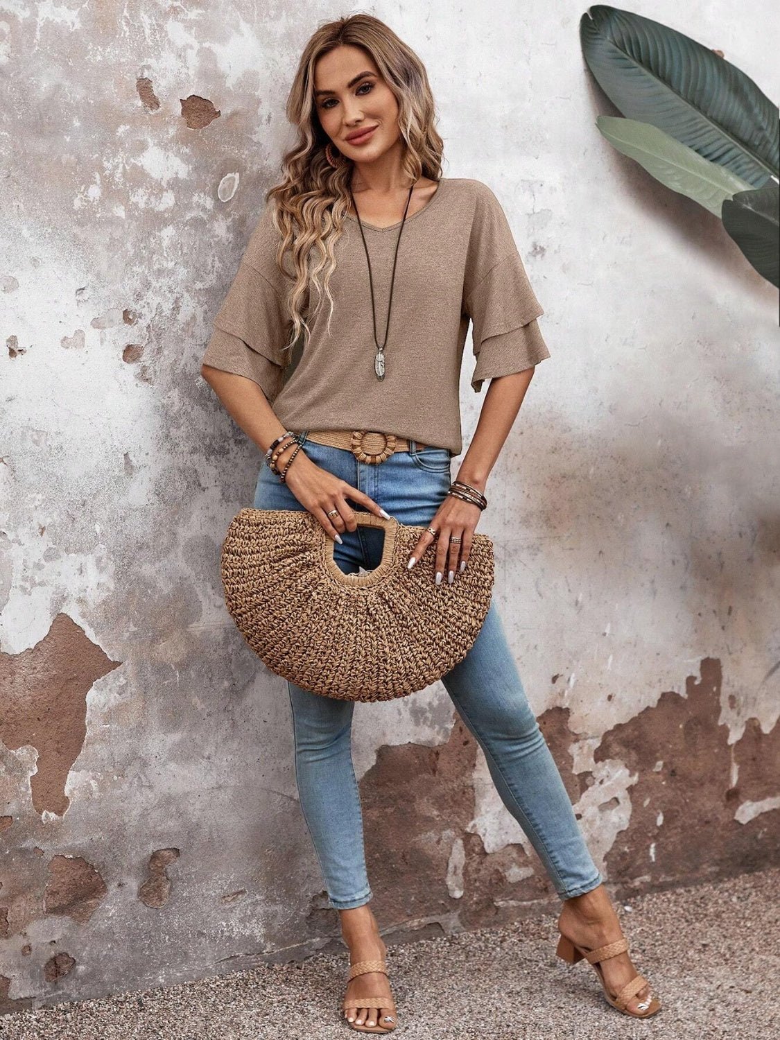 V - Neck Half Sleeve Blouse - Kalizeh