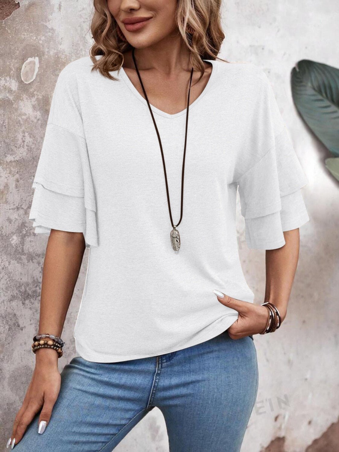 V - Neck Half Sleeve Blouse - Kalizeh