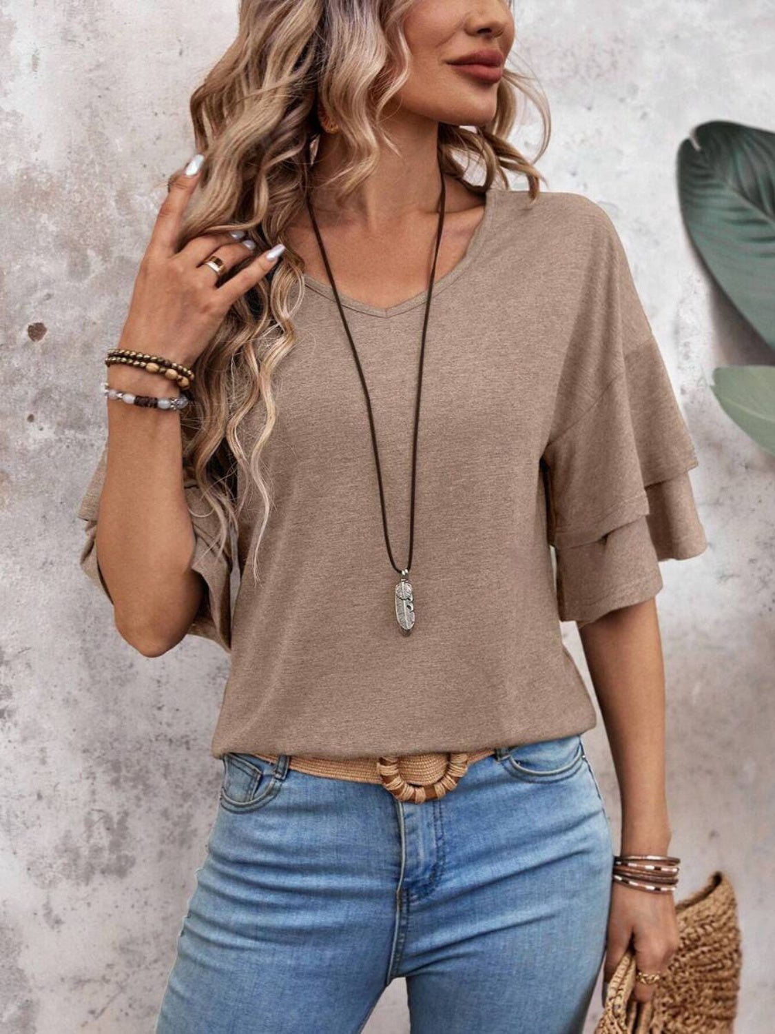 V - Neck Half Sleeve Blouse - Kalizeh