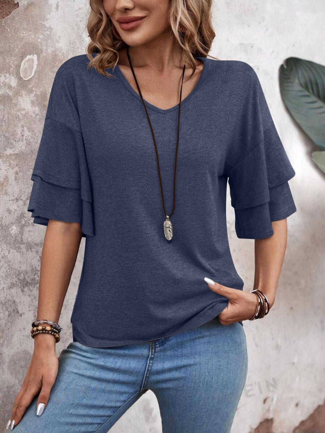 V - Neck Half Sleeve Blouse - Kalizeh