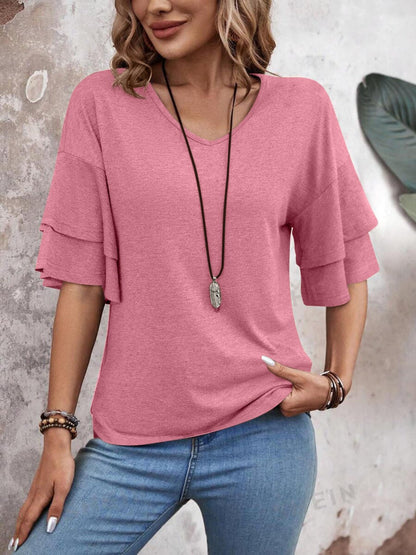 V - Neck Half Sleeve Blouse - Kalizeh