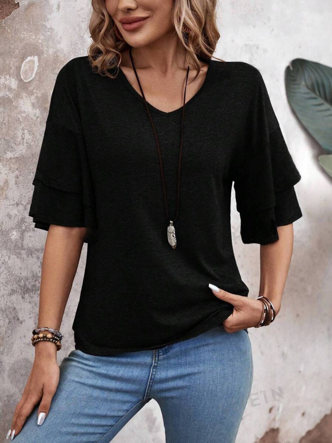 V - Neck Half Sleeve Blouse - Kalizeh