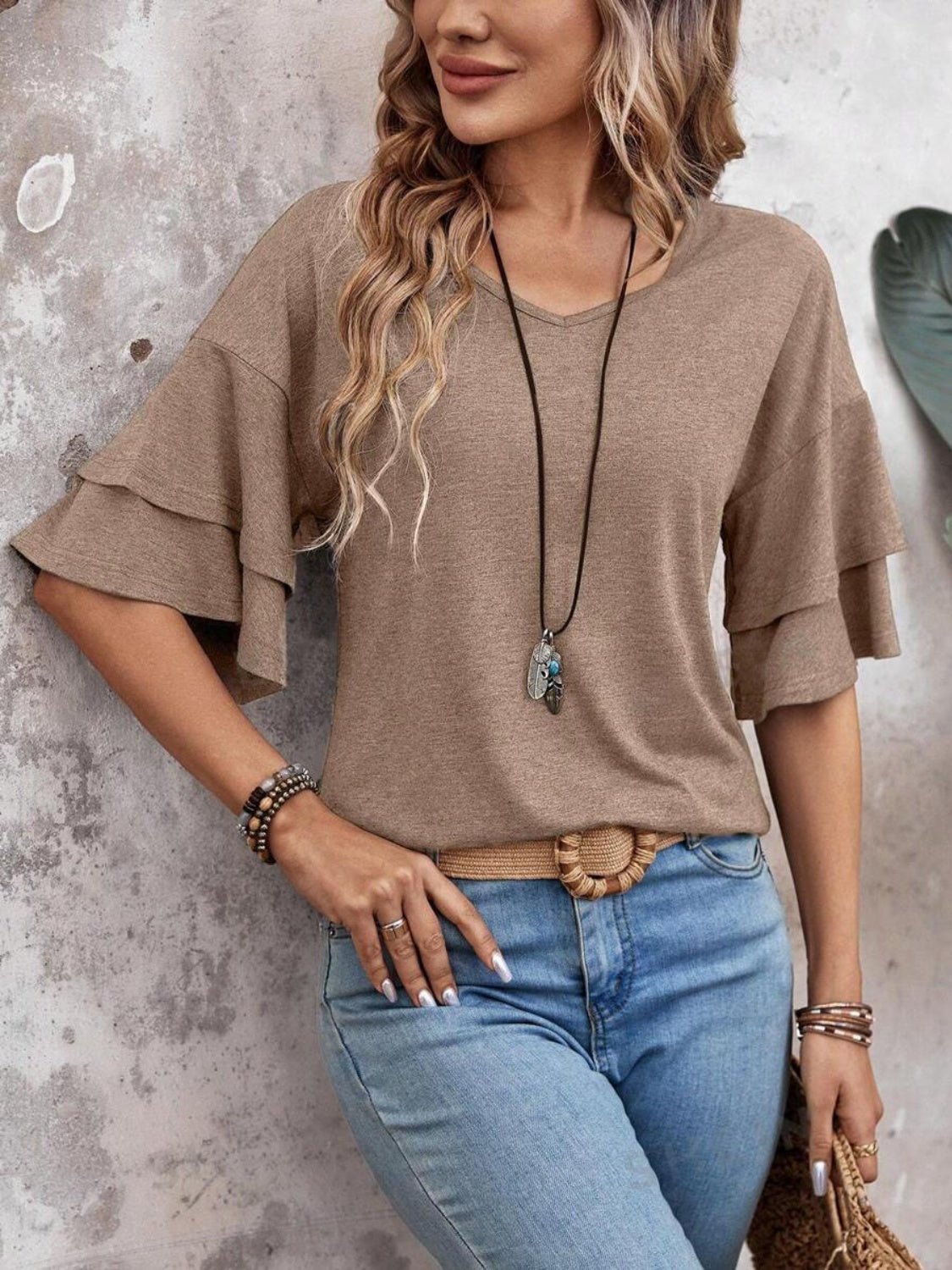 V - Neck Half Sleeve Blouse - Kalizeh