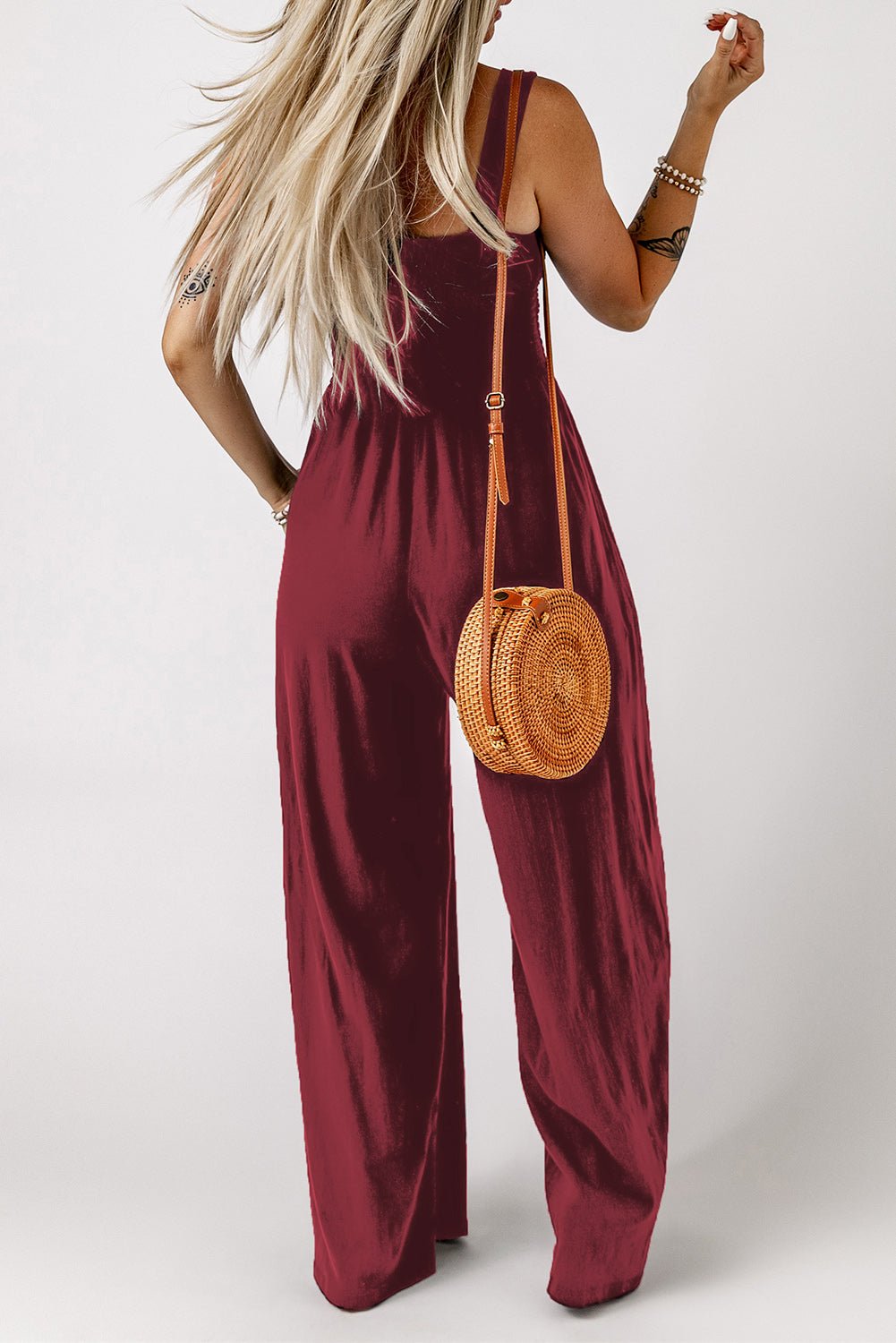 Versatile Elegance Smocked Square Neck Wide Leg Jumpsuit - Kalizeh