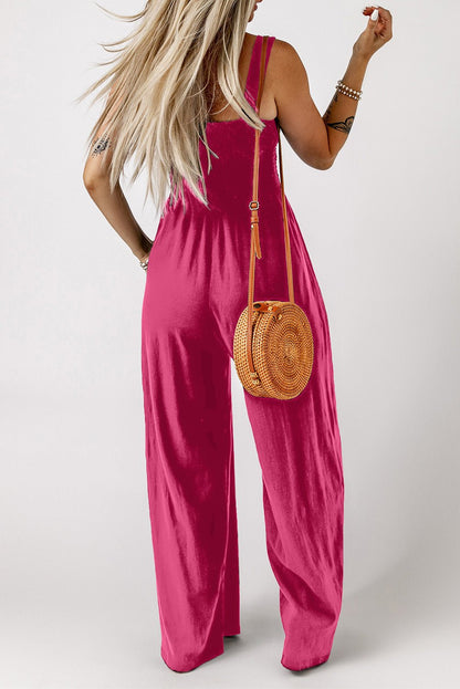 Versatile Elegance Smocked Square Neck Wide Leg Jumpsuit - Kalizeh