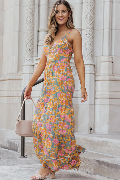 Vibrant Floral Spaghetti Strap Wide Leg Jumpsuit - Kalizeh