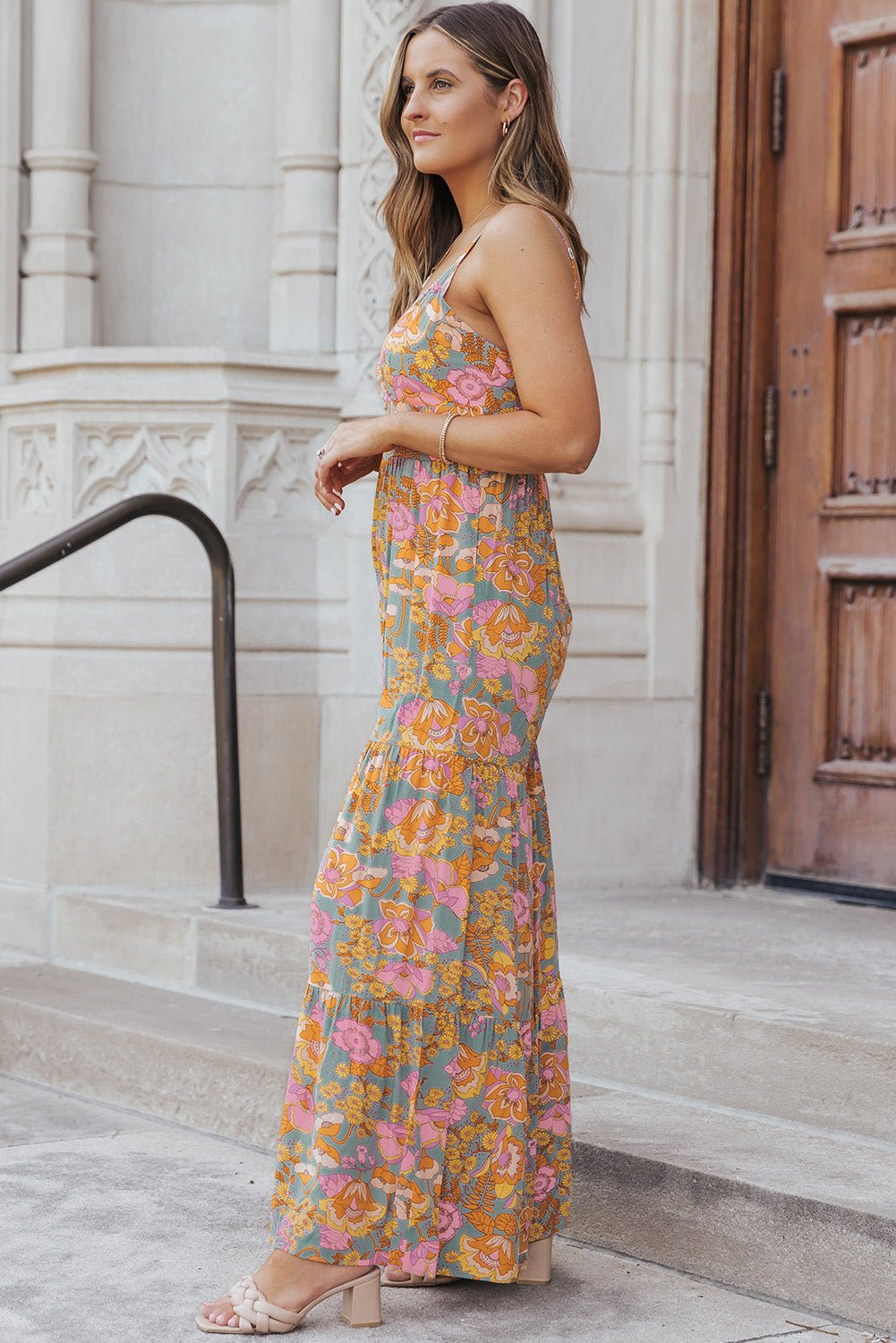 Vibrant Floral Spaghetti Strap Wide Leg Jumpsuit - Kalizeh