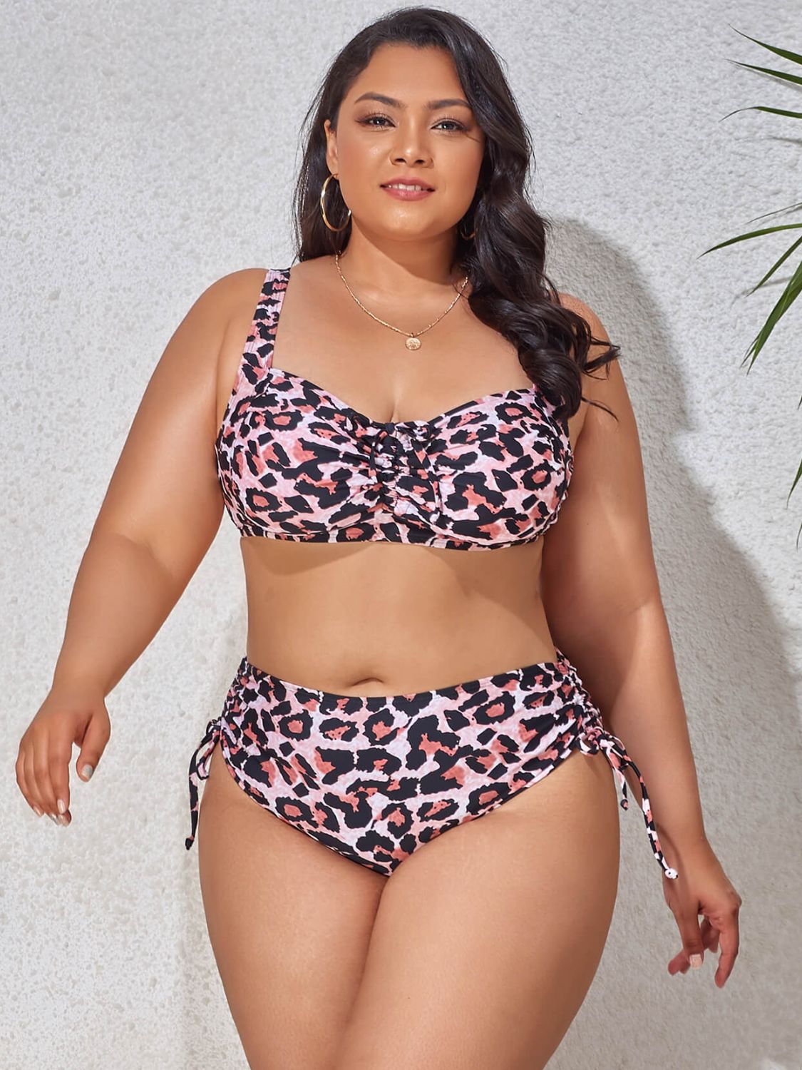 Vibrant Plus Size Printed Drawstring Detail Bikini Set - Kalizeh