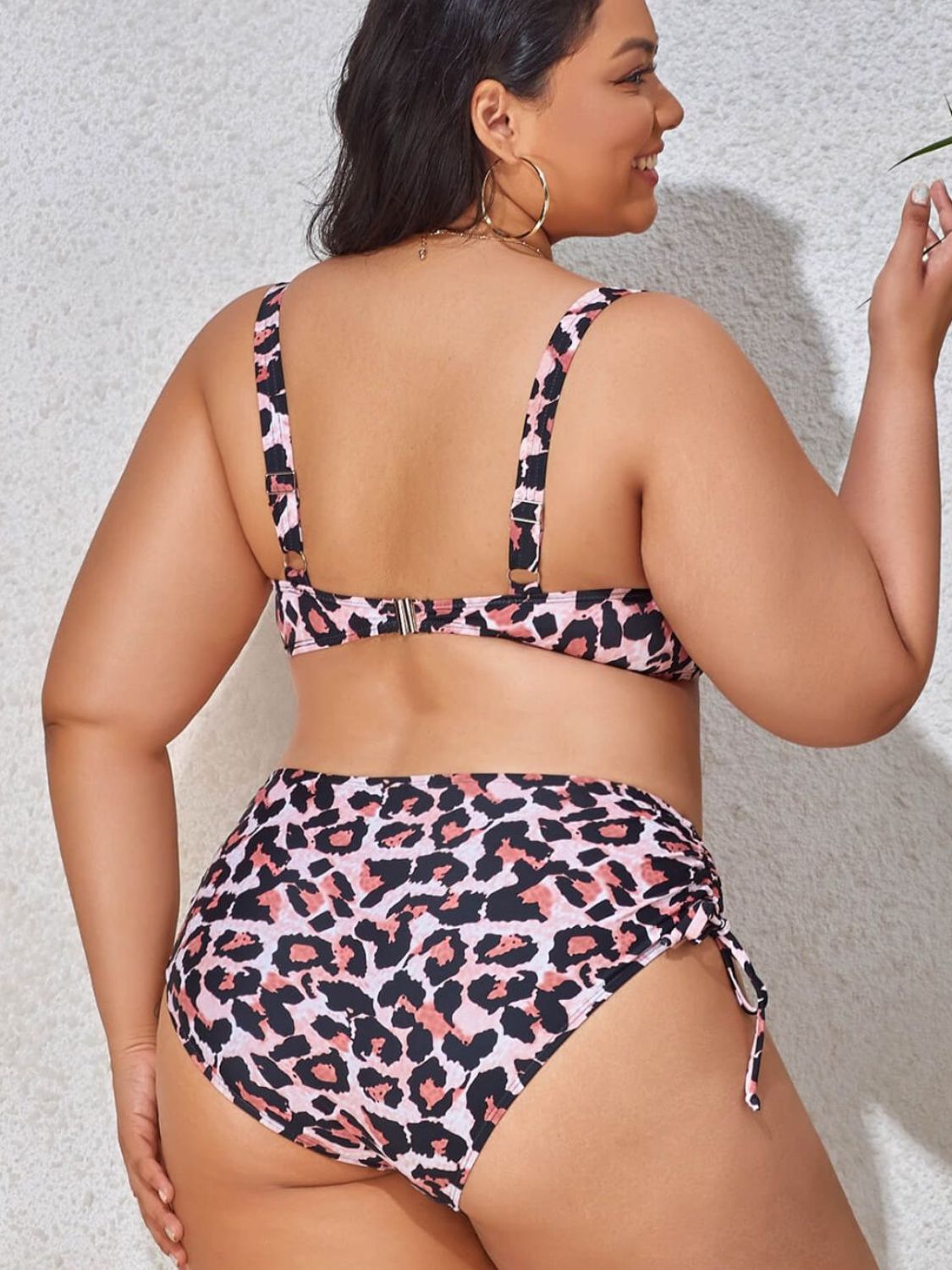 Vibrant Plus Size Printed Drawstring Detail Bikini Set - Kalizeh