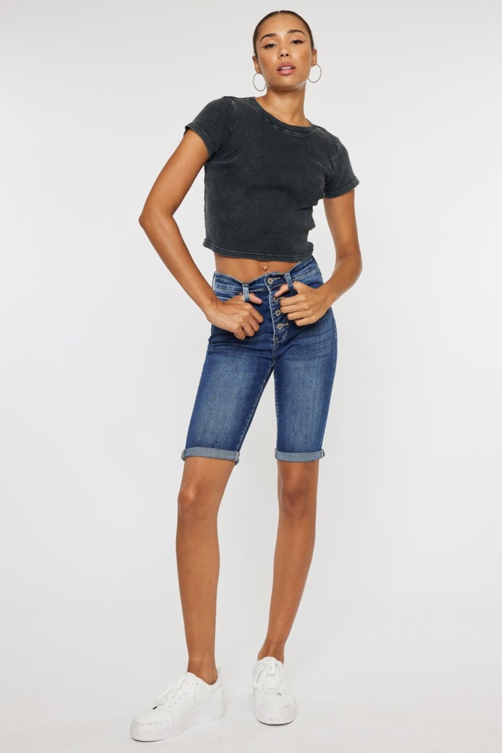 Whisker Chic Button Fly Denim Shorts - Kalizeh