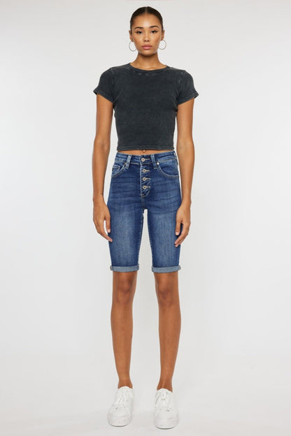 Whisker Chic Button Fly Denim Shorts - Kalizeh