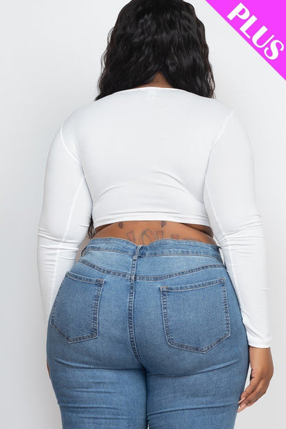 White Plus Size Drawstring Ruched Cutout Crop Top - Kalizeh