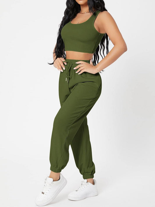 Wide Strap Top and Drawstring Joggers Set - Kalizeh